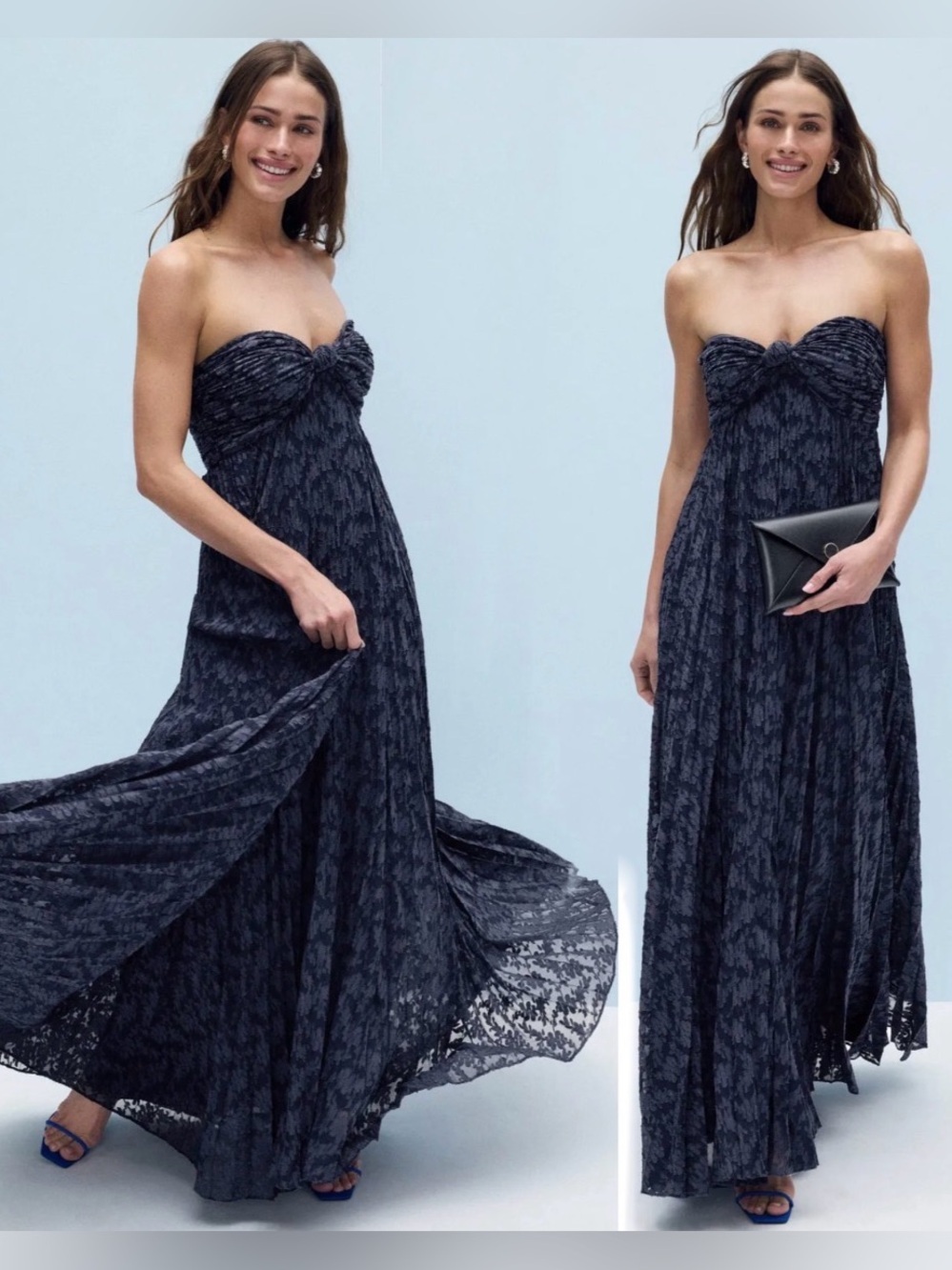 Alexis Strapless Navy and Black Lace Maxi Dress